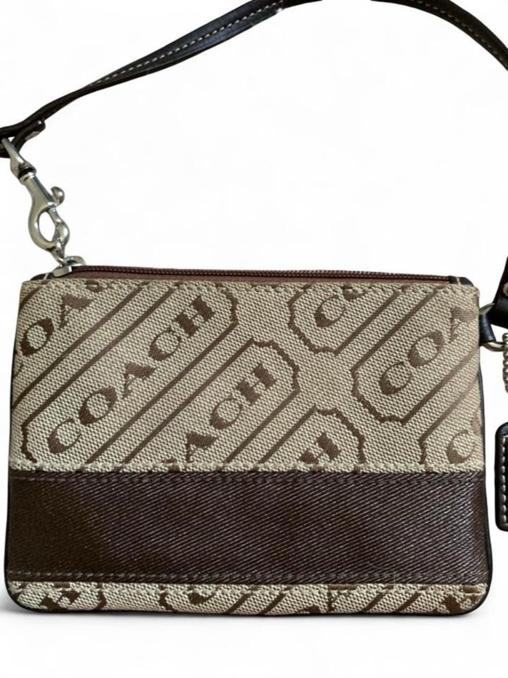 Vintage Coach Lozenge Beige and Dark Brown Signature Canvas Wristlet - Picture 2 of 5